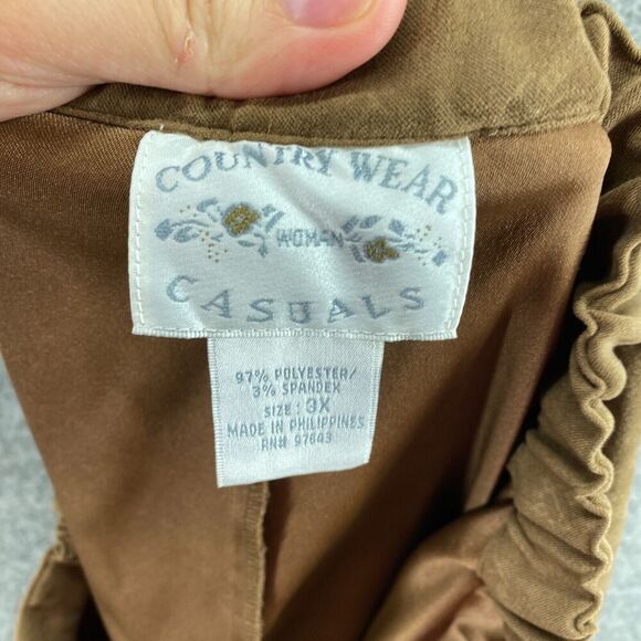 Country Wear Casuals Skirt Women 3X Plus Brown Geometric A-Line Midi Mid Rise - Picture 7 of 8